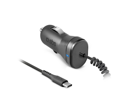 Ładowarka i akumulator SBS Ładowarka Samochodowa SBS z kablem spiralnym USB-C 3A czarna